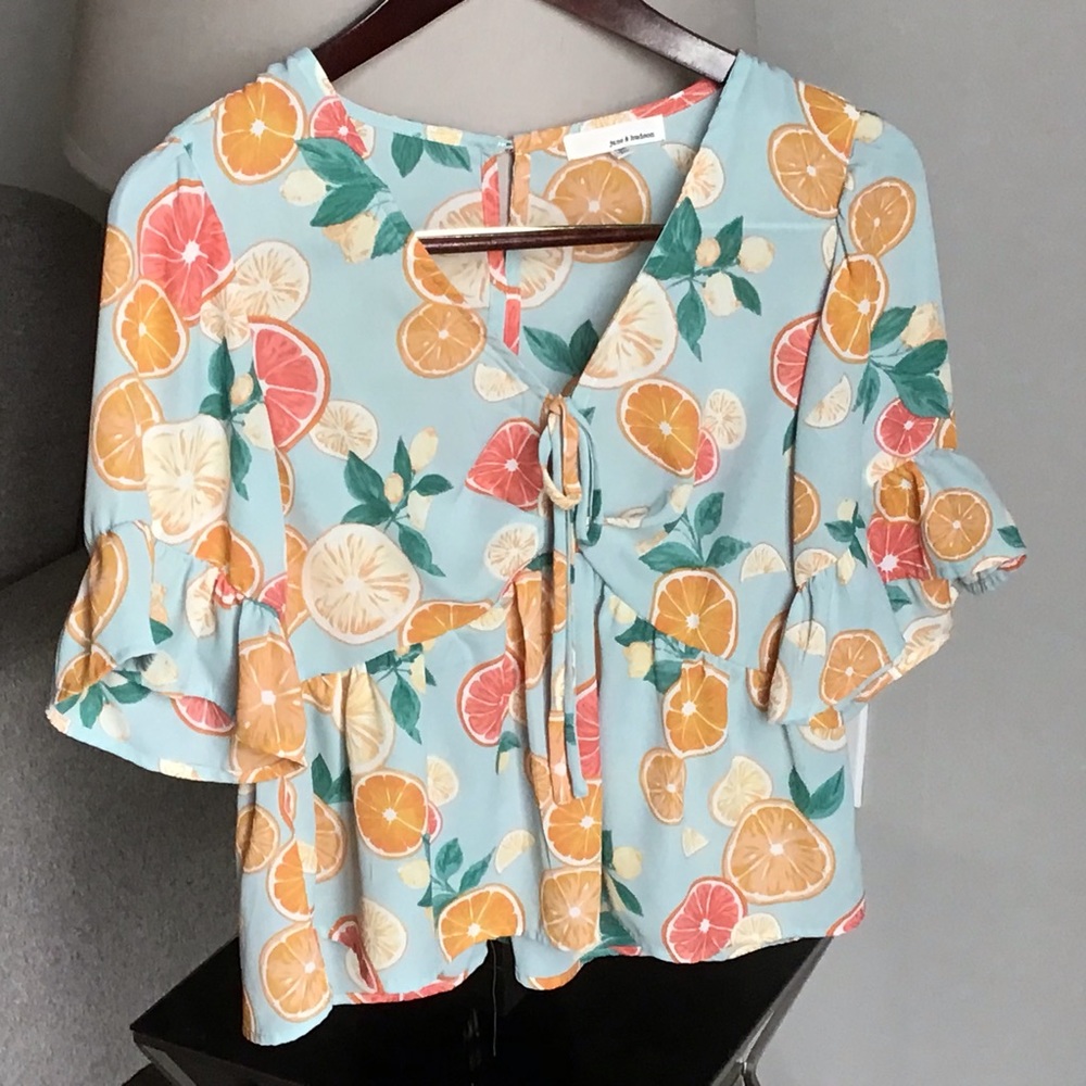 JUNE & HUDSON Women’s Medium Short Sleeve Sliced Orange Shirt